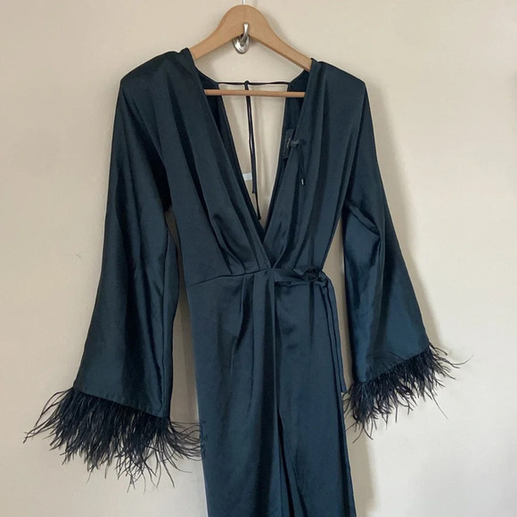 Michael Costello x REVOLVE Feather Trim Wrap Dress in Black - Picture 7 of 13